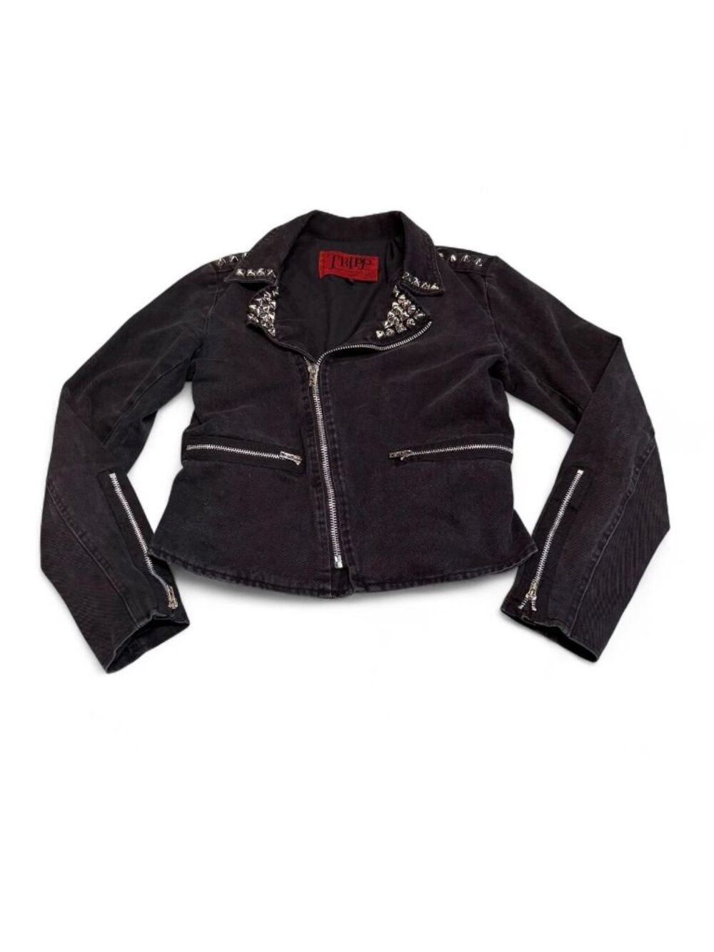 Tripp NYC Studded Cropped Denim Jacket Women's Large Punk Goth Emo Grunge Black